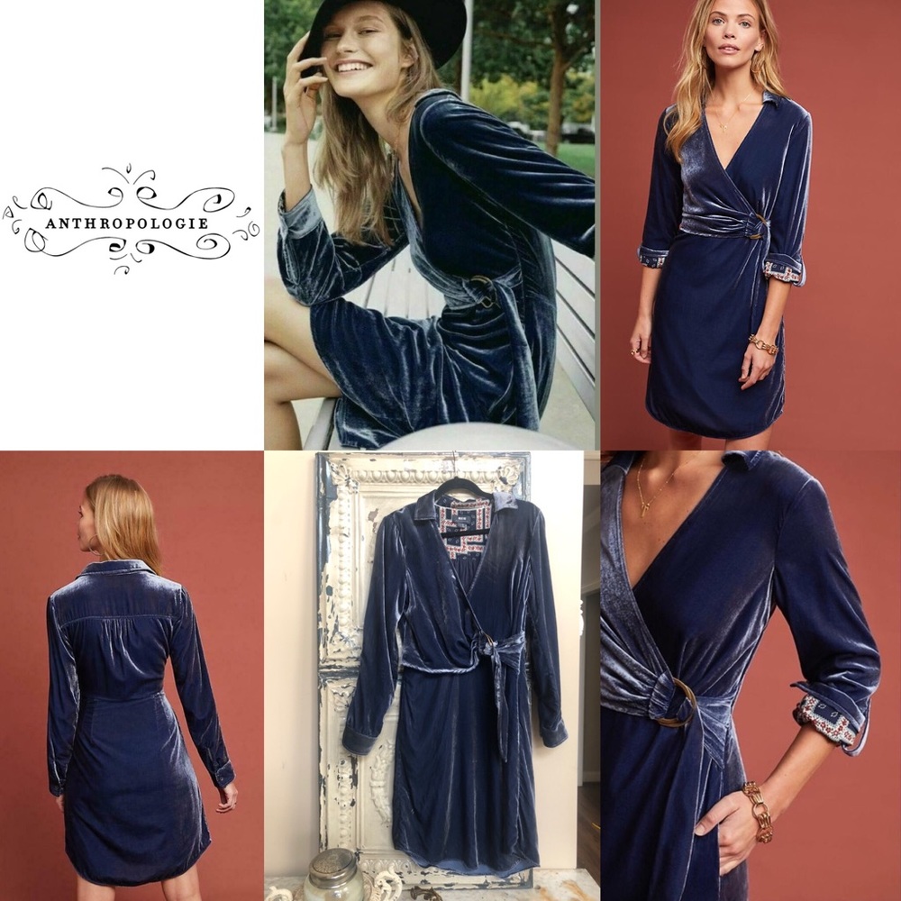 Anthropologie Maeve velvet shirt dress wrap belted